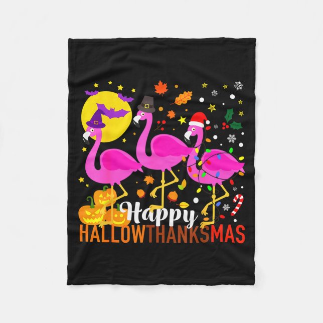 Flamingo Halloween Thanksgiving Christmas Hallowth Fleecedecke (Vorderseite)
