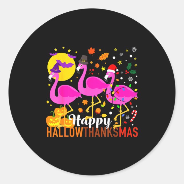 Flamingo Halloween Thanksgiving Christmas Hallowth Runder Aufkleber (Vorderseite)