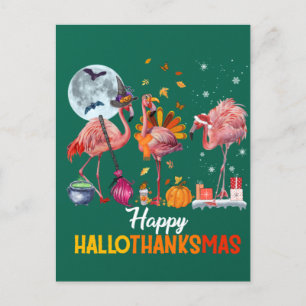 Flamingo Halloween und frohe Weihnachts-Happy Hall Postkarte