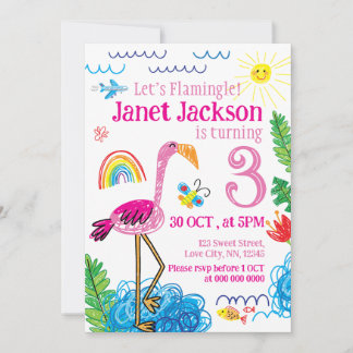 Flamingo Hand Drawn zum Geburtstag Einladung