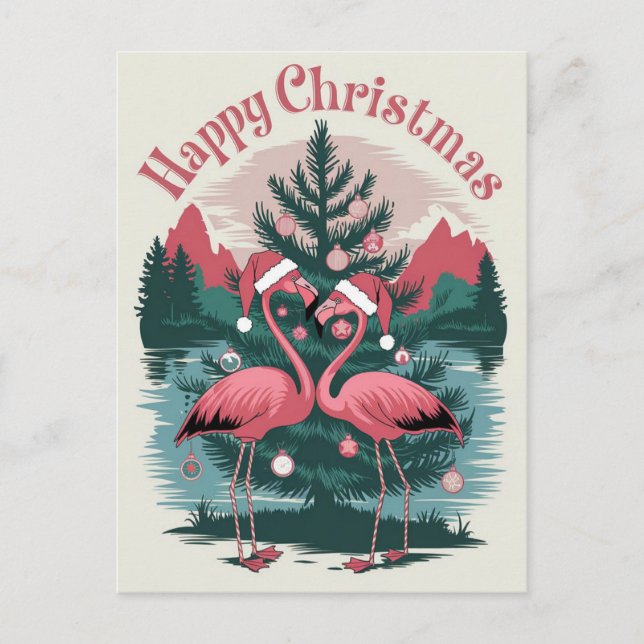 Flamingo Happy Christmas Postkarte (Vorderseite)