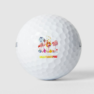 Flamingo Happy HalloThanksmas Funny Halloween Golfball