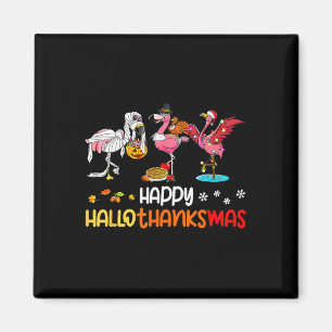 Flamingo Happy Hallothanksmas Halloween Thanksgivi Magnet