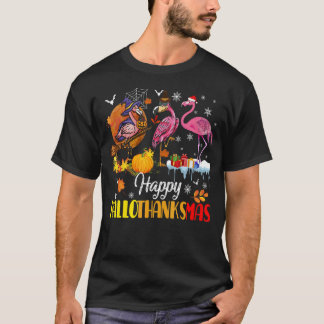 Flamingo Happy HalloThanksmas Halloween Thanksgivi T-Shirt