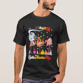 Flamingo Happy HalloThanksmas Halloween Thanksgivi T-Shirt