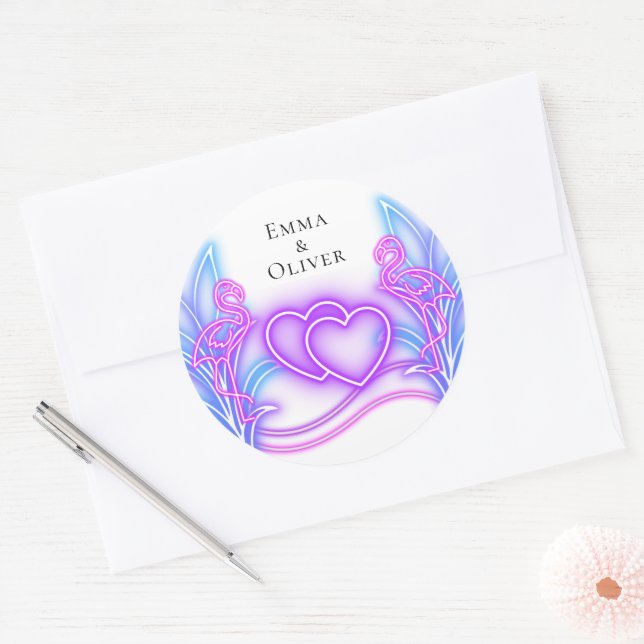 Flamingo & Hearts Wedding Sticker (Umschlag)