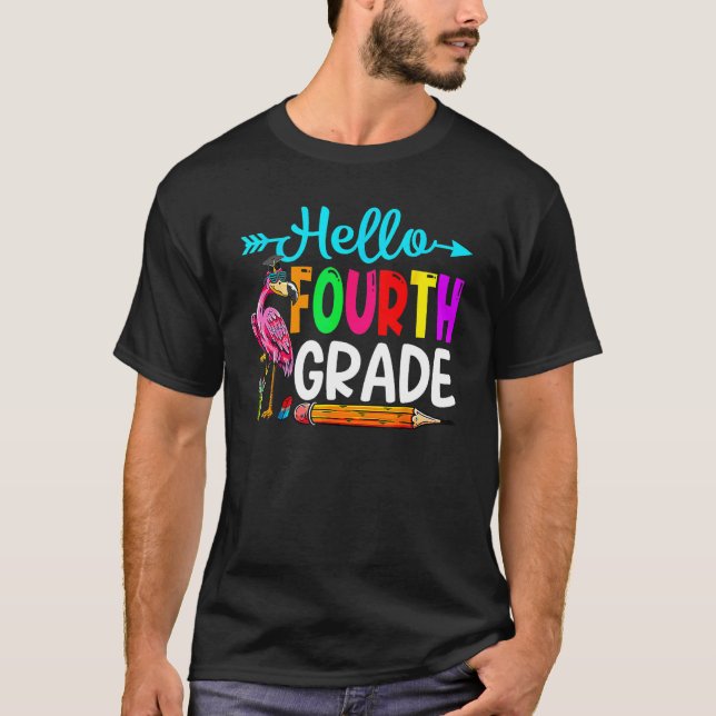 Flamingo Hello 4th Grade Back To School Teacher St T-Shirt (Vorderseite)