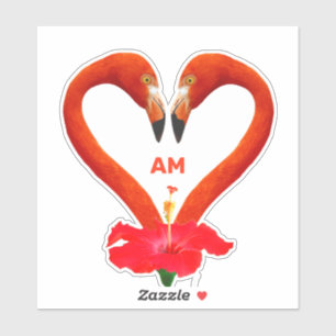 Flamingo-Herz & Hibiskusblüte mit Monogramm Aufkleber