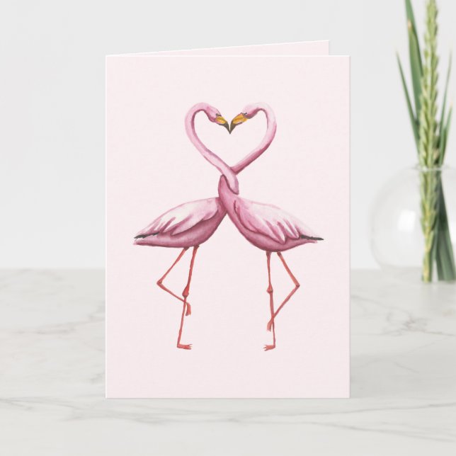 Flamingo-Herz-ursprüngliche Feiertagskarte (Vorderseite)