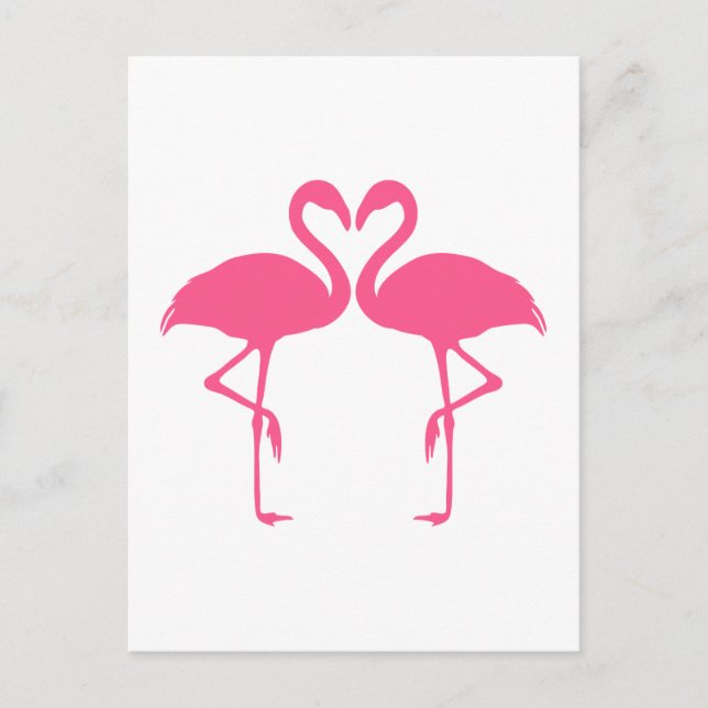 Flamingo-Herz, zwei rosa Flamingos in der Liebe Postkarte (Vorderseite)