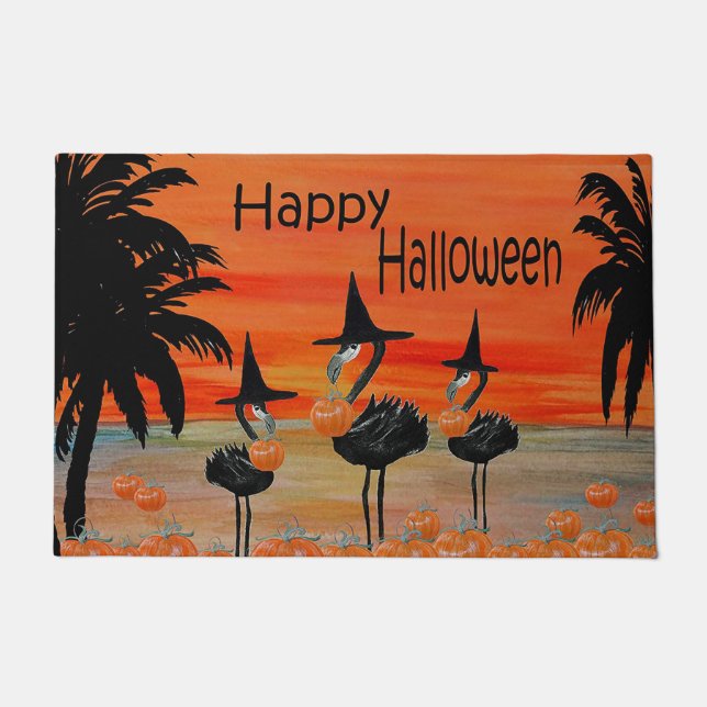 Flamingo Hexe Halloween Türmchen. Fußmatte (Vorderseite)