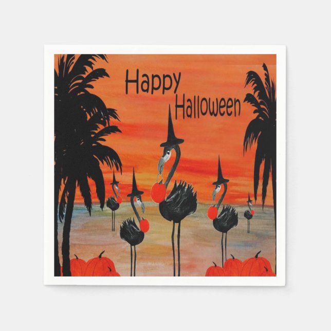 Flamingo Hexe im Sonnenuntergang Halloween Serviet Serviette (Vorderseite)