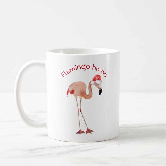 Flamingo ho ho puo Aquarell Weihnachten Kaffeetasse (Links)