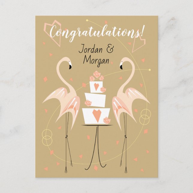 Flamingo Hochzeit Herzlichen Glückwunsch Namen Pea Postkarte (Vorderseite)