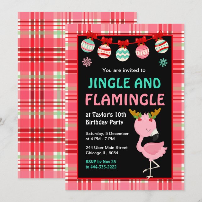 Flamingo Holiday Birthday Party Einladung (Vorne/Hinten)