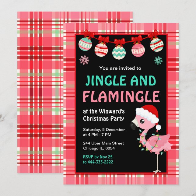 Flamingo Holiday Christmas Party Einladung (Vorne/Hinten)