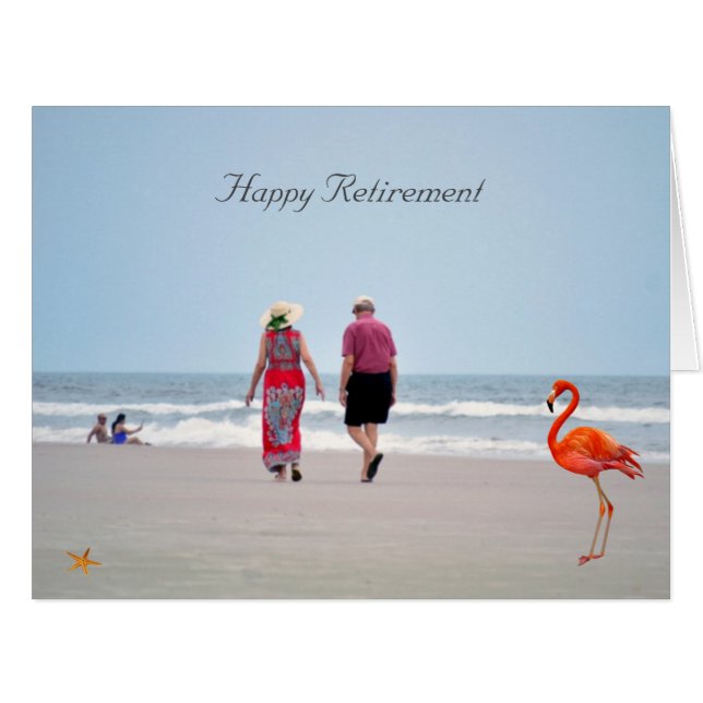 Flamingo & Holidays on a Beach Happy Retirement (Vorderseite (Horizontal))