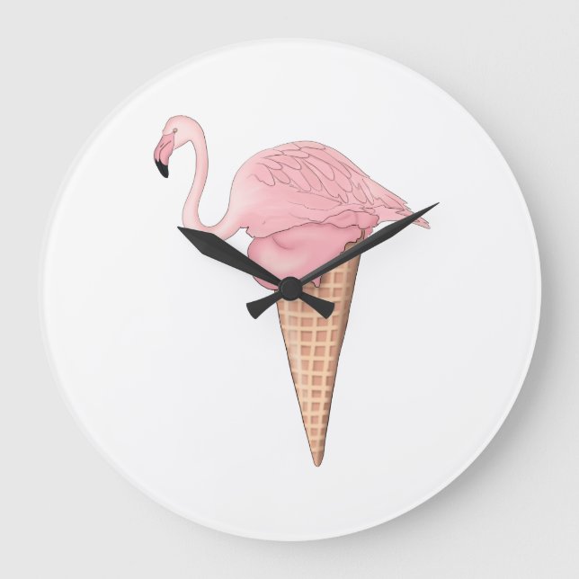 Flamingo Ice Cream Große Wanduhr (Vorderseite)
