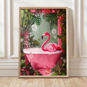 Flamingo im Badewanne-Druck, Lustiger Badezimmer-W Poster