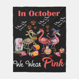 Flamingo Im Oktober tragen wir rosa Brustkrebs Hal Fleecedecke