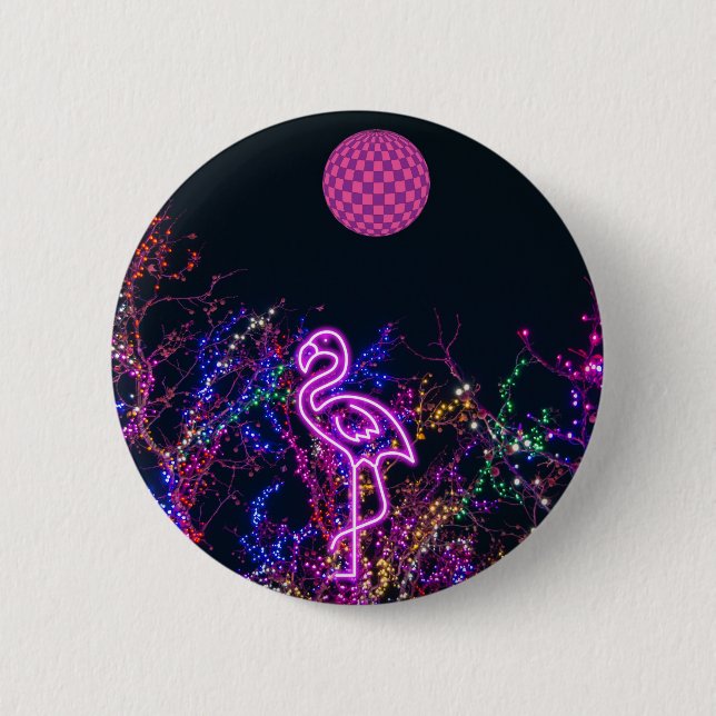 Flamingo im Party des Tanzes. Button (Vorderseite)