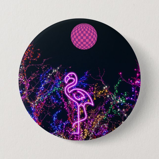 Flamingo im Party des Tanzes. Button (Vorderseite)