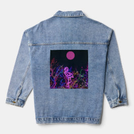 Flamingo im Party des Tanzes. Jeansjacke