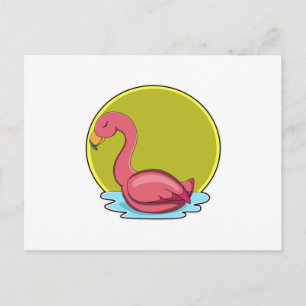 Flamingo im Wasser mit Sonne Postkarte