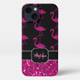 Flamingo Imitate Glitzern Muster schwarz Monogramm iPhone Hülle
