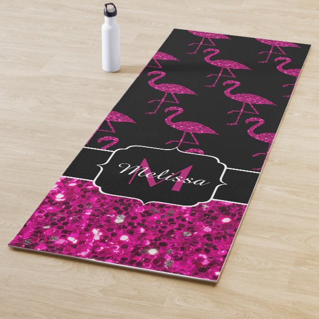 Flamingo Imitate Glitzern Muster schwarz Monogramm Yogamatte (Beispiel)