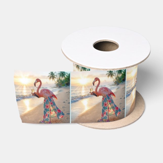 Flamingo In a Skirt Holding a Champagne Flute Satinband (Spule)