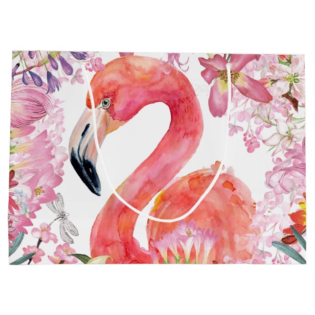 Flamingo in Blume Dschungel - Sommermuster Große Geschenktüte (Rückseite)
