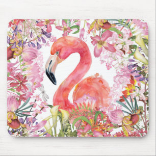 Flamingo in Blume Dschungel - Sommermuster Mousepad