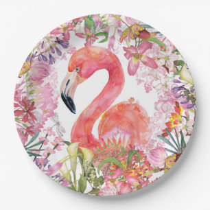 Flamingo in Blume Dschungel - Sommermuster Pappteller