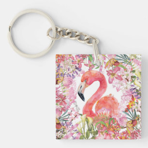Flamingo in Blume Dschungel - Sommermuster Schlüsselanhänger