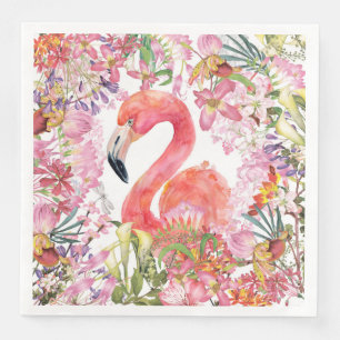 Flamingo in Blume Dschungel - Sommermuster Serviette