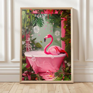 Flamingo in der Badewanne Druck, Badezimmer Wandku Poster