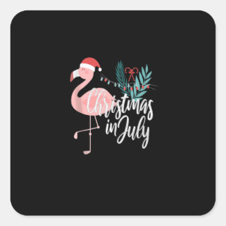 Flamingo in der Weihnachtsmannmütze Weihnachten im Quadratischer Aufkleber