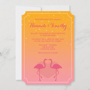 Flamingo in Liebe rosa und orange tropische Hochze Einladung