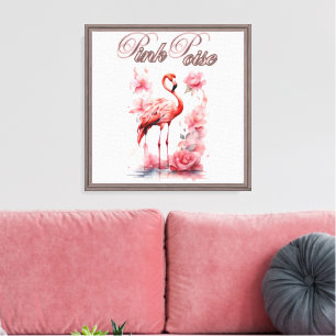 Flamingo in Petals   Elegante Wasserfarbe Leinwanddruck