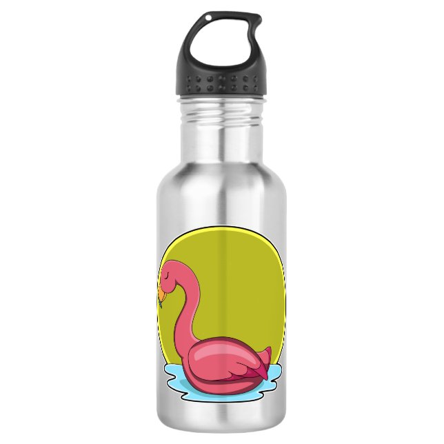 Flamingo in Wasser mit Sonne Edelstahlflasche (Vorderseite)