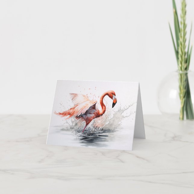 Flamingo in Water Splash Note Card Karte (Vorderseite)