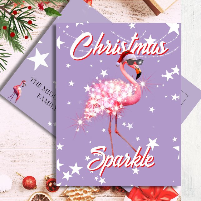 Flamingo in Weihnachtsmannmütze & Sunglass Lila We Postkarte (Von Creator hochgeladen)
