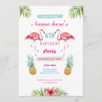 Flamingo Invite Ananas Tropical Aloha Birthday Einladung