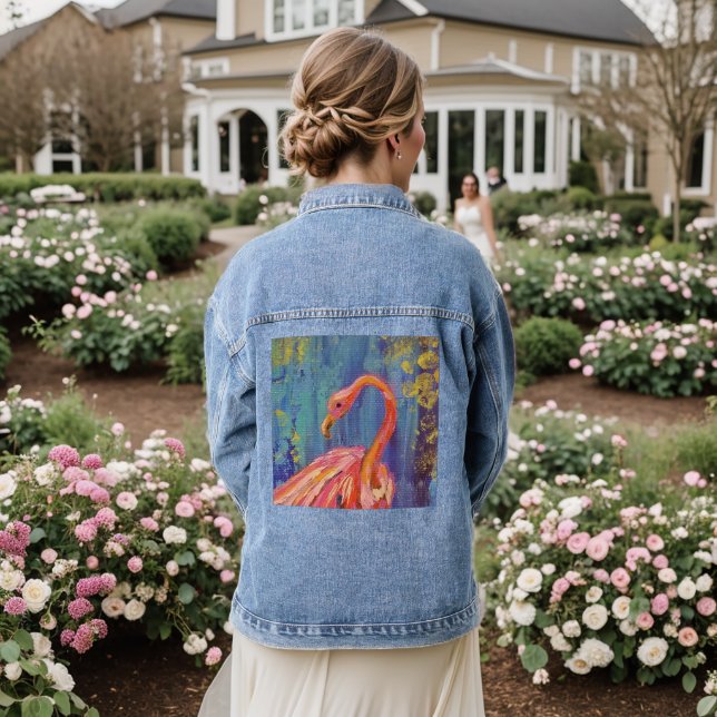 Flamingo-Jeansjacke Jeansjacke (Hochzeit Rückseite)