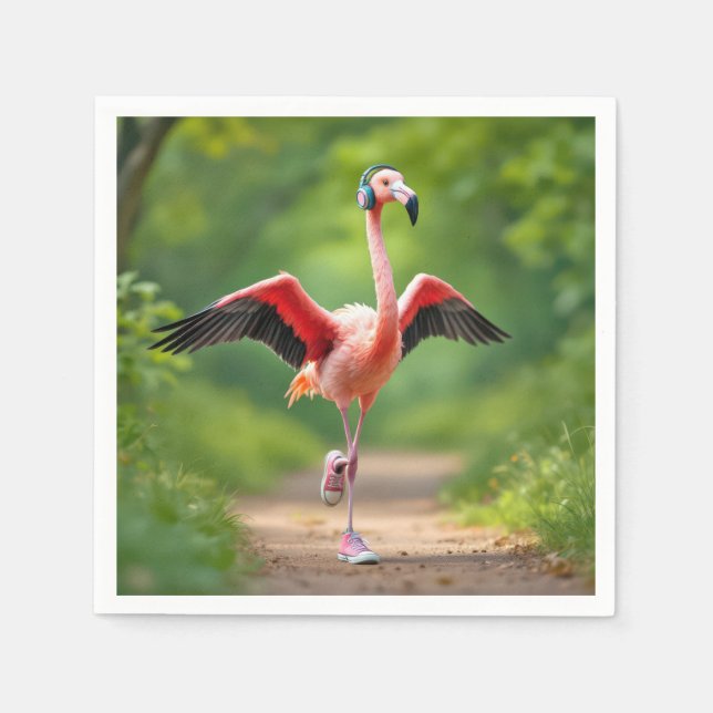 Flamingo-Joggen mit rosa Sneakers und hohen Spitze Serviette (Vorderseite)