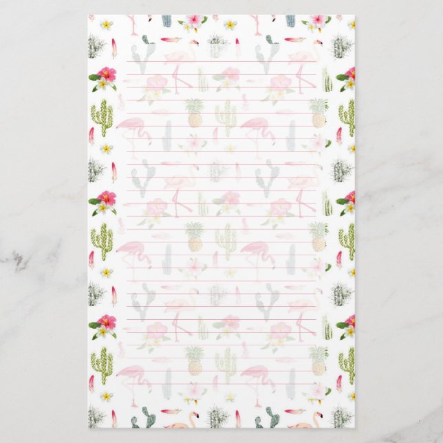 Flamingo-Kaktus-Ananas-Hibiskus-Muster Briefpapier (Vorderseite)