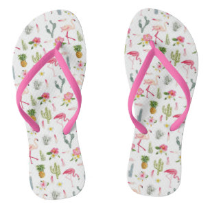 Flamingo-Kaktus-Ananas-Hibiskus-Muster Flip Flops