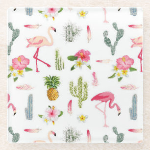 Flamingo-Kaktus-Ananas-Hibiskus-Muster Glasuntersetzer