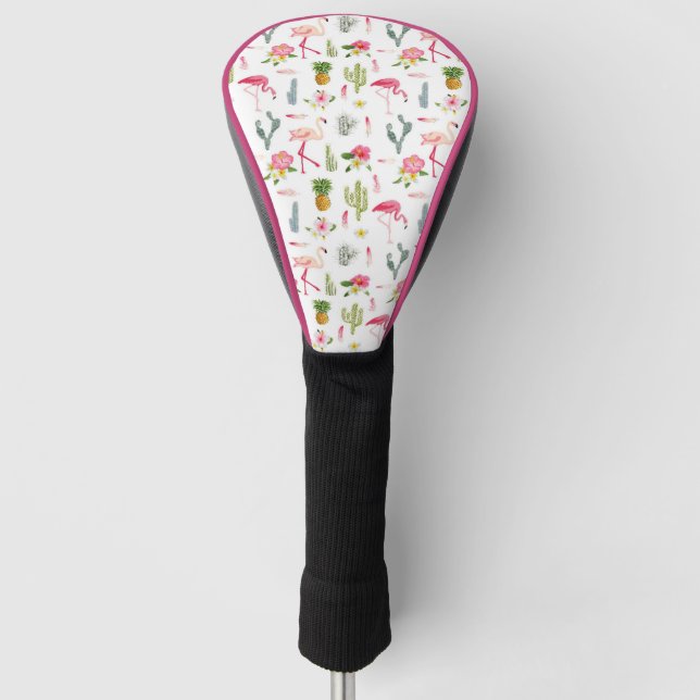 Flamingo-Kaktus-Ananas-Hibiskus-Muster Golf Headcover (Vorderseite)